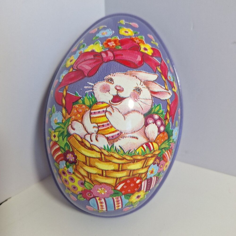 Easter Bunny Egg Basket Flowers Purple 5.5" Plastic Blow Mold Ullman Co
